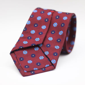 Cruciani & Bella 100% Silk Jacquard  Tipped Burgundy, Blue and Light Blue Floral Motif Tie Handmade in Italy 8 cm x 150 cm