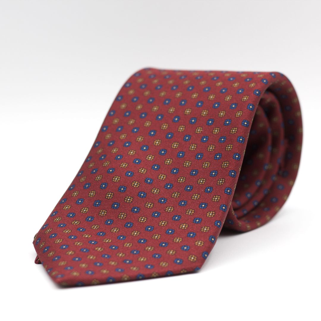 Holliday & Brown - Printed Silk - Burgundy, Blue and Mustard Daisies Tie