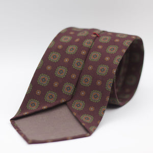 Cruciani & Bella 100% Printed Madder Silk  Italian fabric Unlined tie Burgundy, Green, Brown and Blue Unlined Tie Handmade in Italy 8 cm x 150 cm