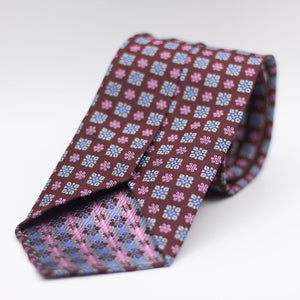 Cruciani & Bella 100% Woven Jacquard Silk Unlined Burgundy, Grey and Light Blue Motif Unlined Tie Handmade in England 8 x 153 cm