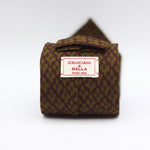 Cruciani & Bella 100%  Printed Wool  Unlined Hand rolled blades Burgundy, Mustard and Green Motifs Tie Handmade in Italy 8 cm x 150 cm