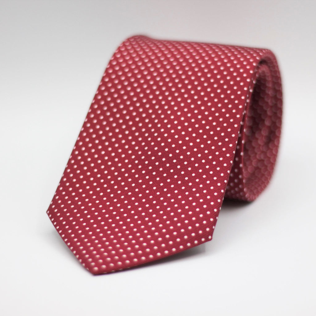 Cruciani & Bella 100% Silk Printed Self-Tipped  Burgundy, White Pin Dots Tie Handmade in Rome, Italy. 8 cm x 150 cm