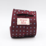 Cruciani & Bella 100% Woven Jacquard Silk UK fabric Self-Tipped Burgundy, White and Light Blue Unlined Tie Handmade in Italy 8 x 150 cm