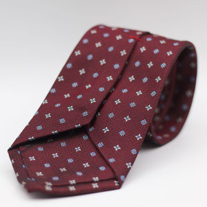 Cruciani & Bella 100% Woven Jacquard Silk UK fabric Self-Tipped Burgundy, White and Light Blue Unlined Tie Handmade in Italy 8 x 150 cm
