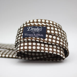 Drake's only for Cruciani & Bella 100% Silk Churchil's  spot brown and white tie Jacquard  Handmade in London. England 8 cm x 147 cm