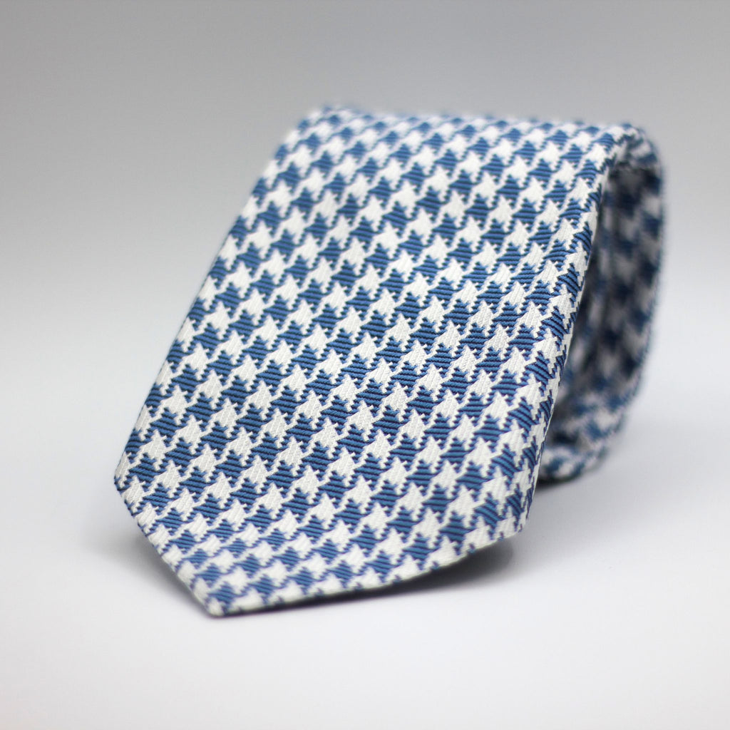 Cruciani & Bella 100% silk Tipped 3-Folds High Cobalt Blue Hoiundstooth Tie Handmade in Como, Italy 8 cm x 150 cm