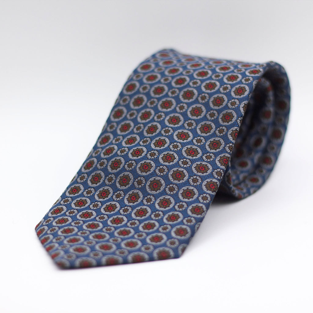 Cruciani & Bella 100% Silk Made in England Jacquard  Tipped Cobalt Blue, Brown and Red Tie Handmade in Italy 8 cm x 150 cm