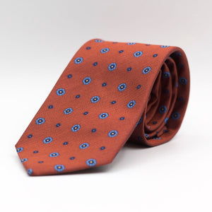 Cruciani & Bella 100% Silk  Jacquard  Tipped Copper, Blue, Light Blue and Yellow Motif Tie Handmade in Italy 8 cm x 150 cm