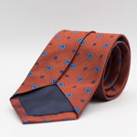 Cruciani & Bella 100% Silk  Jacquard  Tipped Copper, Blue, Light Blue and Yellow Motif Tie Handmade in Italy 8 cm x 150 cm