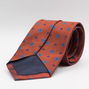 Cruciani & Bella 100% Silk  Jacquard  Tipped Copper, Blue, Light Blue and Yellow Motif Tie Handmade in Italy 8 cm x 150 cm