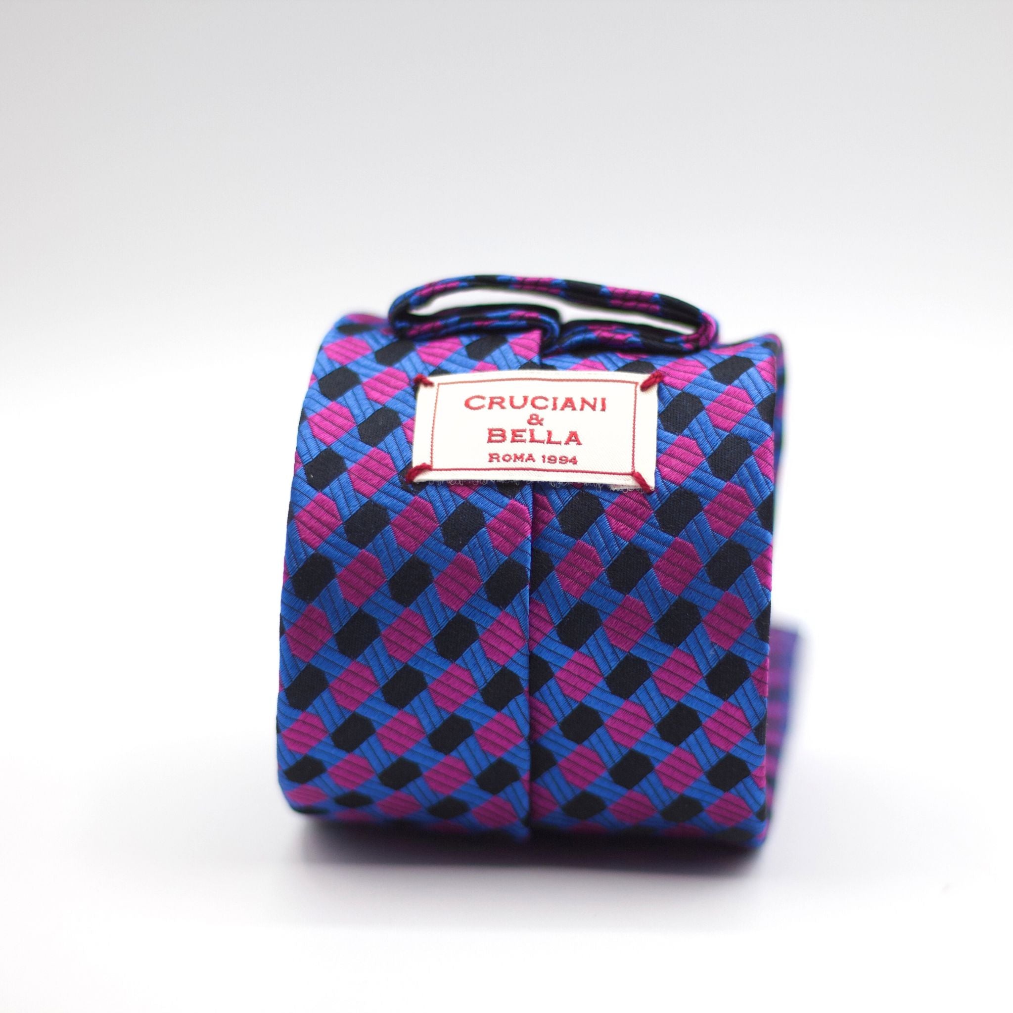 Cruciani & Bella - Jacquard Silk - Black, Pink and Blue Tie