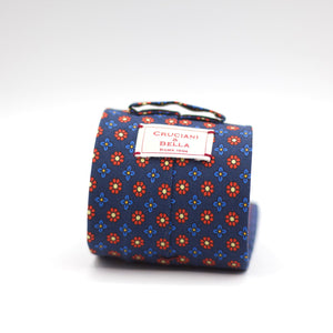 Cruciani & Bella - Printed Madder Silk  - Unlined - Blue, Red, Blue  and Yellow Tie