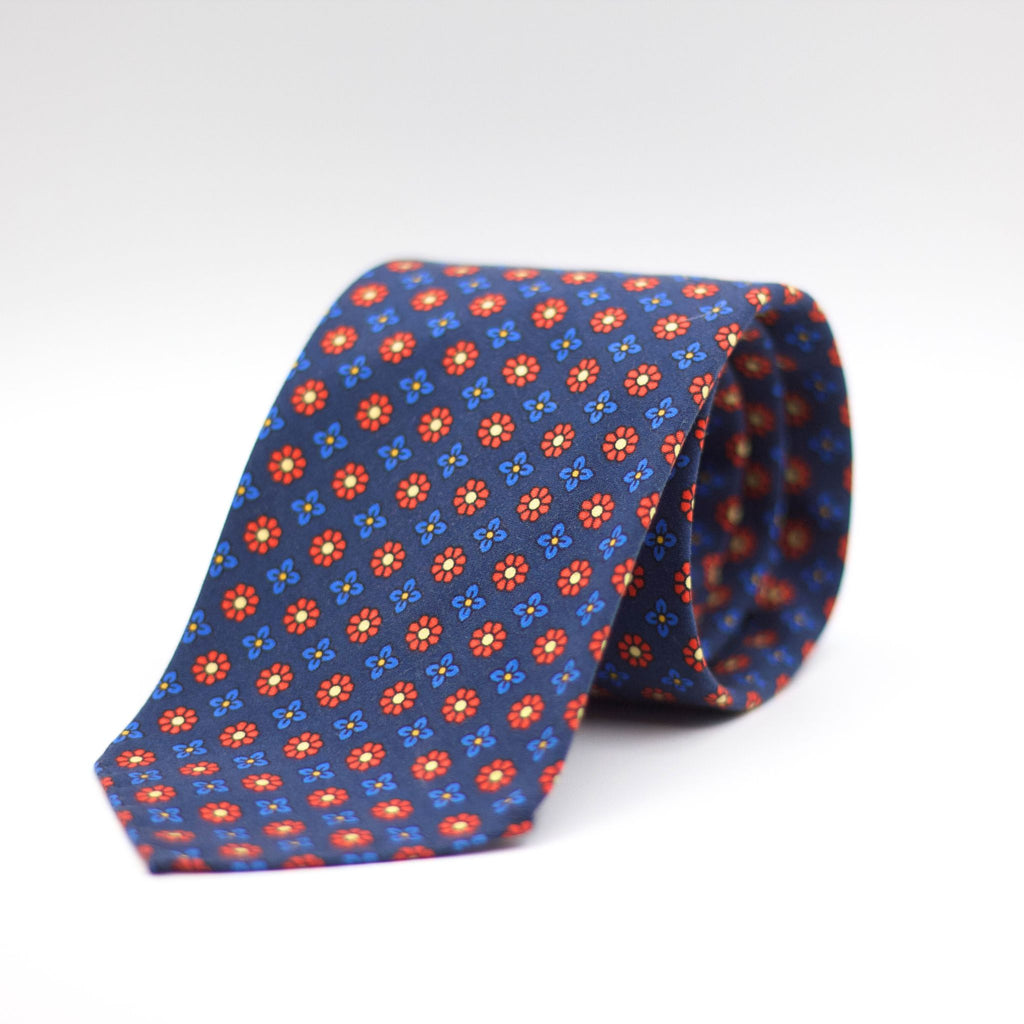 Cruciani & Bella - Printed Madder Silk  - Unlined - Blue, Red, Blue  and Yellow Tie