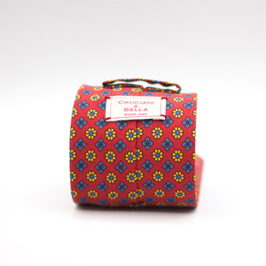 Cruciani & Bella - Printed Madder Silk  - Unlined - Red, Yellow and Blue Tie