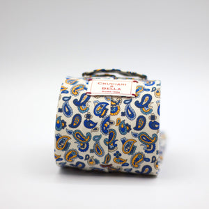 Cruciani & Bella - Printed Madder Silk  - Unlined - White, Blue and Yellow Paisley Tie