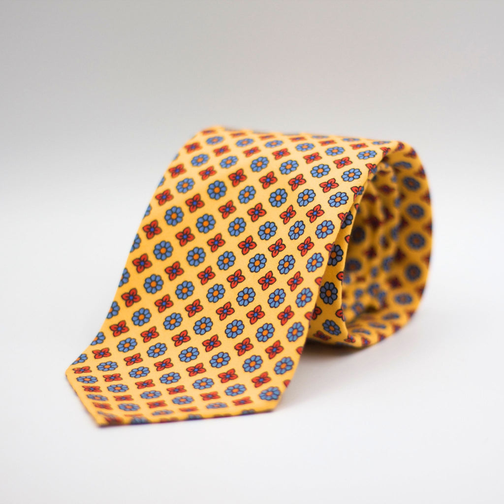 Cruciani & Bella - Printed Madder Silk  - Unlined - Yellow, Red and Blue Tie