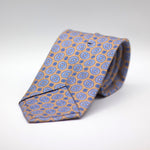 Cruciani &amp; Bella 100% Printed Silk Silk Made in England&nbsp; Self-tipped Beige, Blue and White Motif Tie 8 cm x 150 cm Handmade in &nbsp;England
