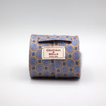 Cruciani &amp; Bella 100% Printed Silk Silk Made in England&nbsp; Self-tipped Beige, Blue and White Motif Tie 8 cm x 150 cm Handmade in &nbsp;England