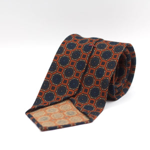 Cruciani & Bella 100%  Printed Wool  Unlined Hand rolled blades Orange, Beige, Blue and Brown Tie Handmade in Italy 8 cm x 150 cm