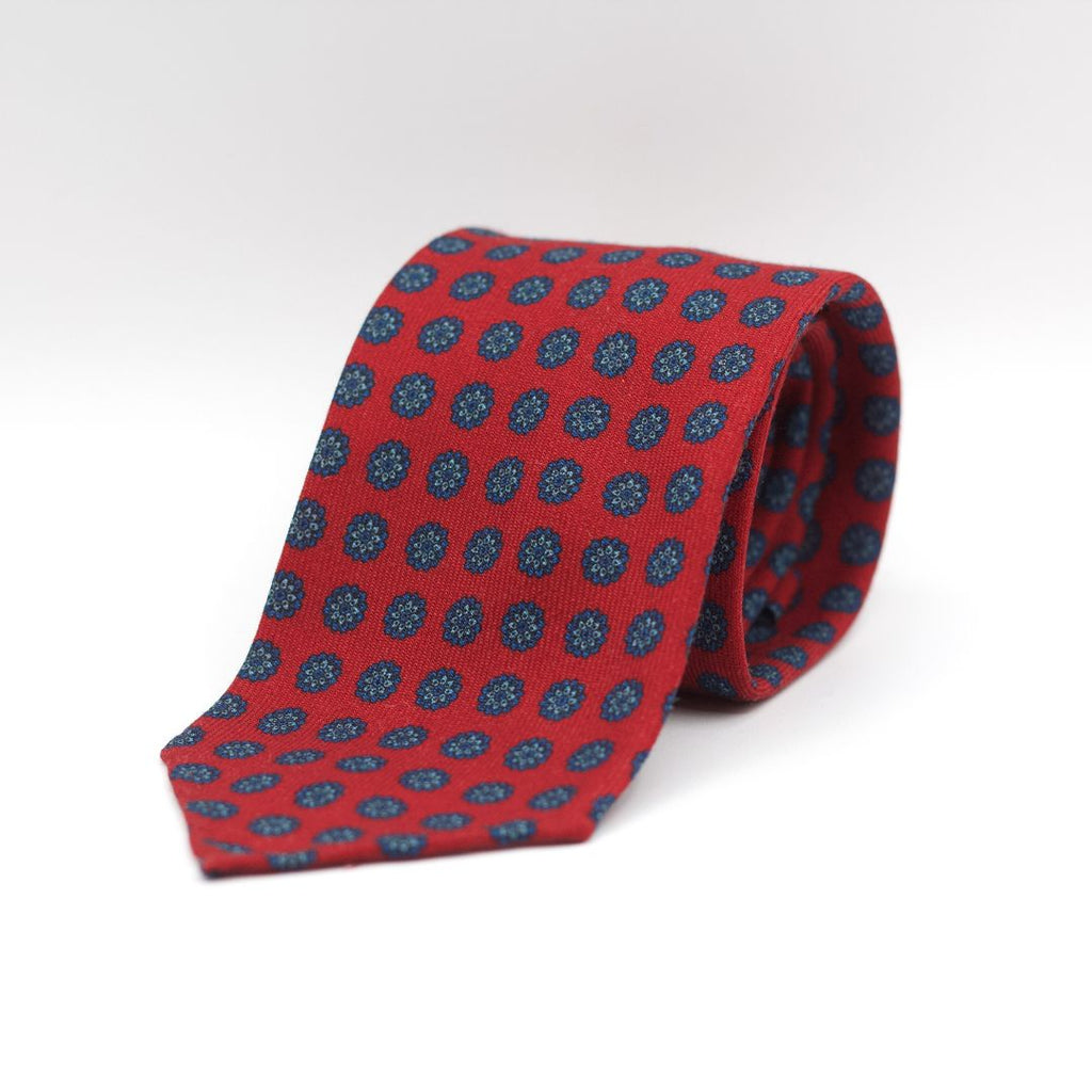 Cruciani & Bella 100%  Printed Wool  Unlined Hand rolled blades Red, Blue, Light Blue and Grey Tie Handmade in Italy 8 cm x 150 cm