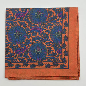 Cruciani & Bella - Silk - Apricot, Olimpic Blue and Green Double Patterned Motif Pocket Square 