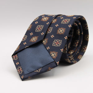 Cruciani & Bella 100% Silk Jacquard  Tipped Blue, Gold, Brown and Burgundy Medallions Tie Handmade in Italy 8 cm x 150 cm #5908  