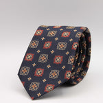 Cruciani & Bella 100% Silk Jacquard  Tipped Blue, Rust, Brown and Yellow Medallions Tie Handmade in Italy 8 cm x 150 cm #5906