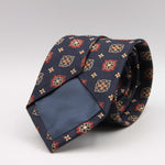 Cruciani & Bella 100% Silk Jacquard  Tipped Blue, Rust, Brown and Yellow Medallions Tie Handmade in Italy 8 cm x 150 cm #5906