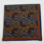 Cruciani & Bella - Silk - Brown, Green, Blue and Ocra Patterned Motif Pocket Square