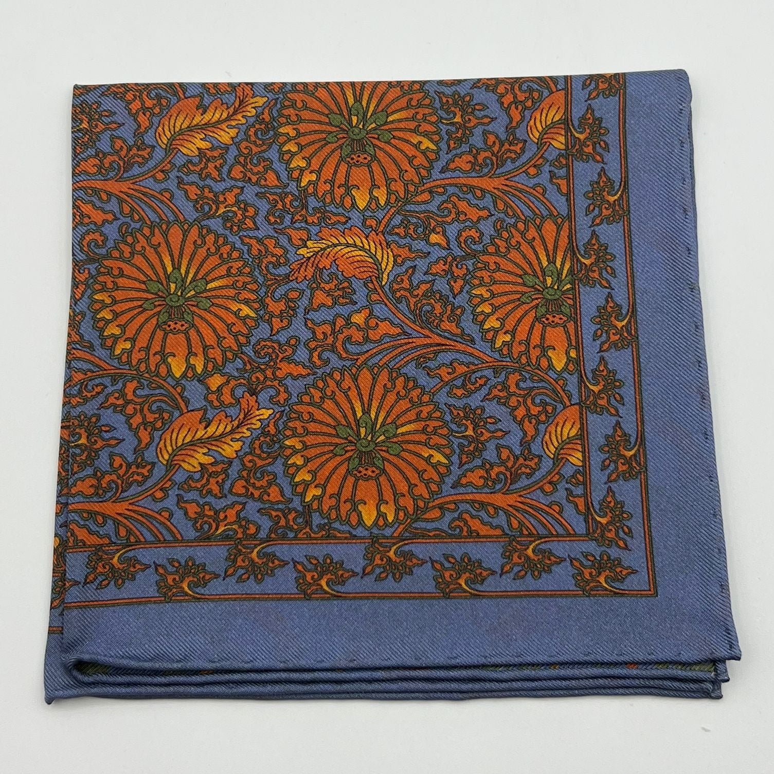 Cruciani & Bella - Silk - Light Blue, Orange Double Patterned Motif Pocket Square