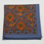 Cruciani & Bella - Silk - Light Blue, Orange Double Patterned Motif Pocket Square