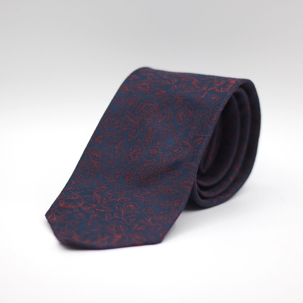 Cruciani & Bella - Woven Jacquard Silk - Blue, Red Motif Unlined Tie