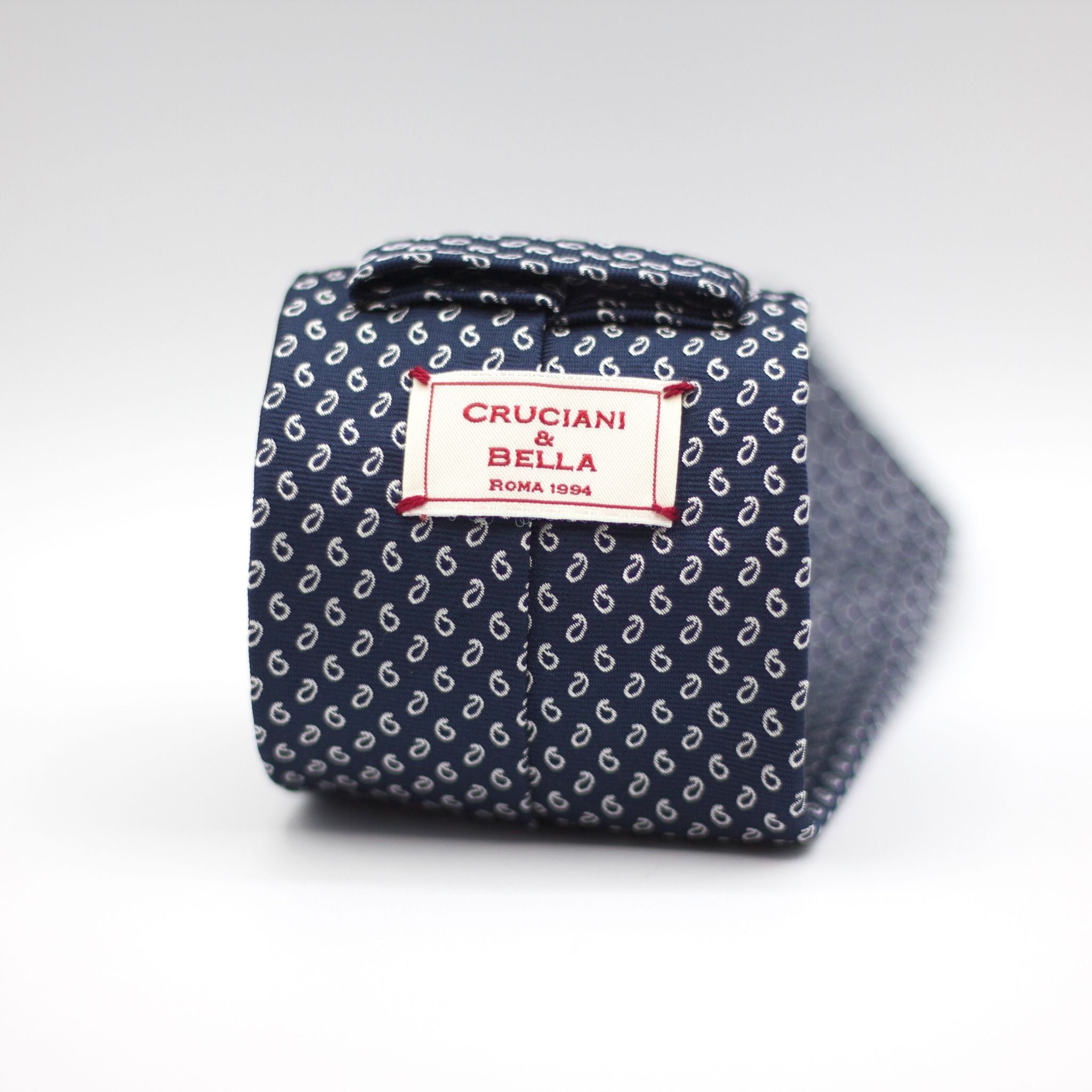 Cruciani & Bella - Woven Jacquard Silk - Navy, White Motif Tie