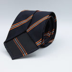 Cruciani & Bella 100% Silk Slim Shape Jacquard  Unlined "Old Cranleigh" Blue black, Orange and White stripes tie Handmade in Italy 8 cm x 150 cm #7704