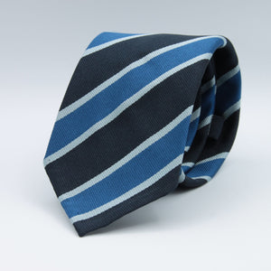 Cruciani & Bella 100% Silk Slim Shape Jacquard  Unlined Club "Glasgow Academicals F.P." Midnight Blue, Blue and Light Blue stripes tie Handmade in Italy 8 cm x 150 cm #7707