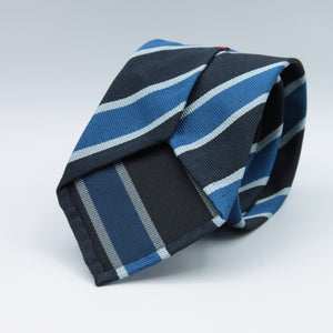 Cruciani & Bella 100% Silk Slim Shape Jacquard  Unlined Club "Glasgow Academicals F.P." Midnight Blue, Blue and Light Blue stripes tie Handmade in Italy 8 cm x 150 cm #7707
