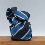 Cruciani & Bella 100% Silk Slim Shape Jacquard  Unlined Club "Glasgow Academicals F.P." Midnight Blue, Blue and Light Blue stripes tie Handmade in Italy 8 cm x 150 cm #7707