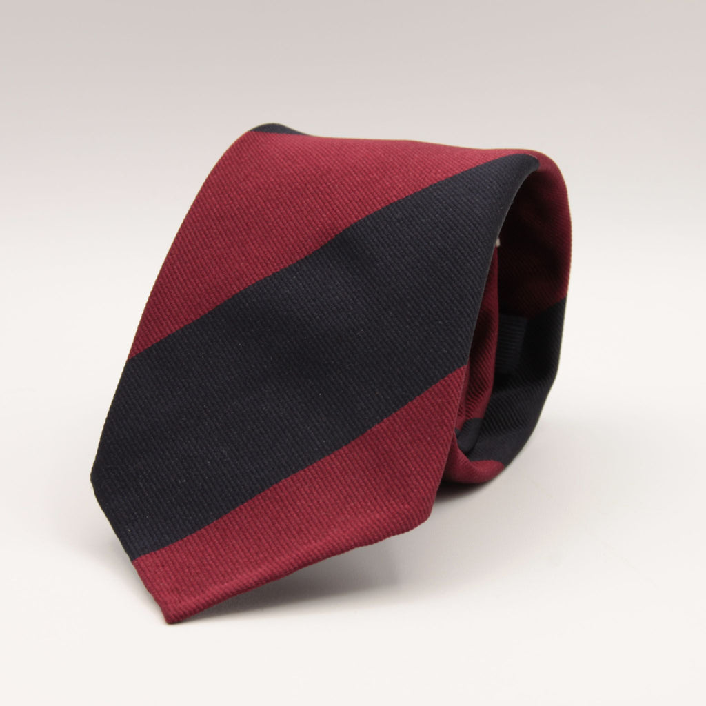 Cruciani & Bella 100% Silk Slim Shape Jacquard  Unlined Regimental "Royal Fusiliers" Midnight Blue and Dark Red stripes tie Handmade in Italy 8 cm x 150 cm #7702 N.B :