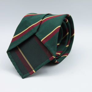 Cruciani & Bella 100% Silk Slim Shape Jacquard  Unlined Regimental "Royal Marine" Forrest Green, Burgundy and Yellow stripes tie Handmade in Italy 8 cm x 150 cm #7712