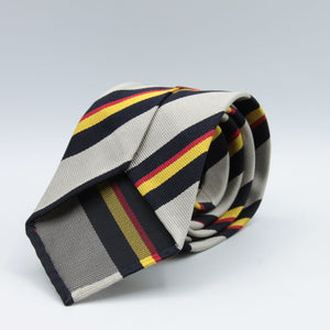 Cruciani & Bella 100% Silk Slim Shape Jacquard  Unlined Regimental "Royal Marine" Navy, Red, Yellow and Navy on Silver stripes tie Handmade in Italy 8 cm x 150 cm