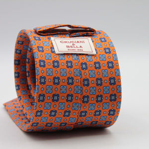 Cruciani &amp; Bella
100% Printed Silk

Self-Tipped
Orange, Blue, Light Blue and White Motif Tie&nbsp;
Handmade in Rome, Italy.

8 cm x 150 cm
#9298