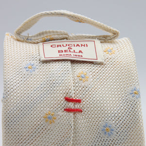 Cruciani &amp; Bella
100% Silk Garza Fina
Woven in Italy
Self-Tipped

Off-White, Yellow and Light Blue Tie
Handmade in Italy
8 cm x 150 cm
#9446