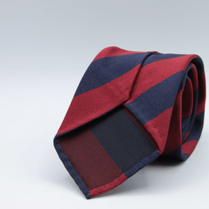 Cruciani & Bella 100% Silk Slim Shape Jacquard  Unlined Regimental "Sidney Sussex College" Blue and Dark Red stripes tie Handmade in Italy 8 cm x 150 cm #7699