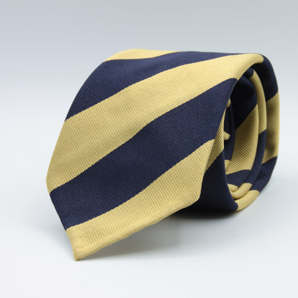 Cruciani & Bella 100% Silk Slim Shape Jacquard  Unlined Regimental "The Buffs" Blue and Yellow stripes tie Handmade in Italy 8 cm x 150 cm #7701