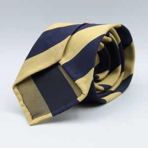 Cruciani & Bella 100% Silk Slim Shape Jacquard  Unlined Regimental "The Buffs" Blue and Yellow stripes tie Handmade in Italy 8 cm x 150 cm #7701