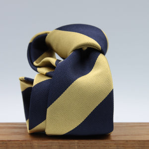 Cruciani & Bella 100% Silk Slim Shape Jacquard  Unlined Regimental "The Buffs" Blue and Yellow stripes tie Handmade in Italy 8 cm x 150 cm #7701