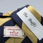 Cruciani & Bella 100% Silk Slim Shape Jacquard  Unlined Regimental "The Buffs" Blue and Yellow stripes tie Handmade in Italy 8 cm x 150 cm #7701