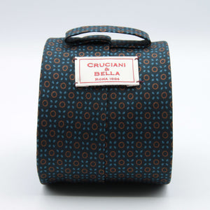 Cruciani & Bella - Silk - Small Printed Geometric Designs Blue, Brown and Light Blue #8910