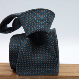 Cruciani & Bella - Silk - Small Printed Geometric Designs Blue, Brown and Light Blue #8910