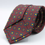 Cruciani &amp; Bella&nbsp; 100% Printed Silk Self-Tipped Printed Archive Medallion Design Red Wine, Orange, Yellow and Green Handmade in Italy 8 x 150 cm #8912